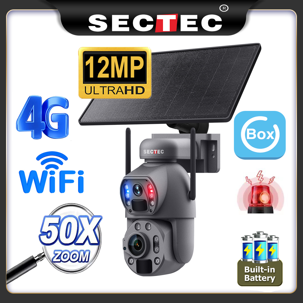Home Yard Security Cameras - SECTEC 12MP 50X Solar Outdoor Security
