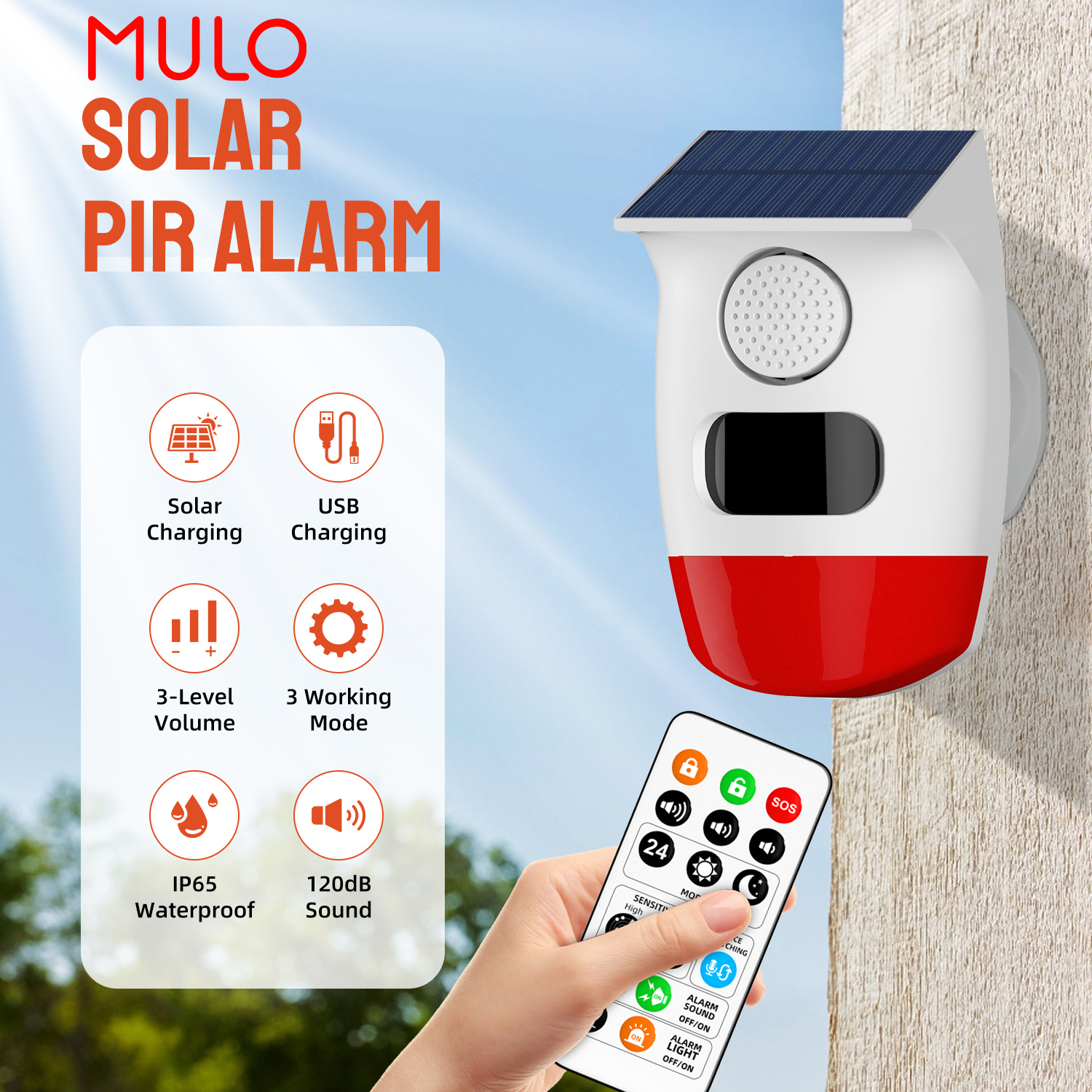 Solar Security Light - Outdoor Solar Alarm PIR Infrared Motion