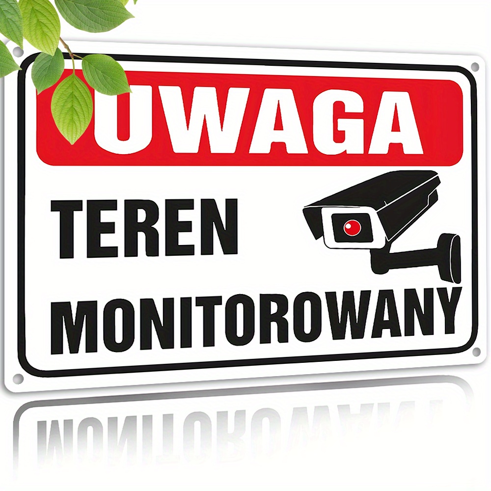 Home Security And Monitoring - 2D Flat,Vintage Metal Sign,Polish Surveillance Sign