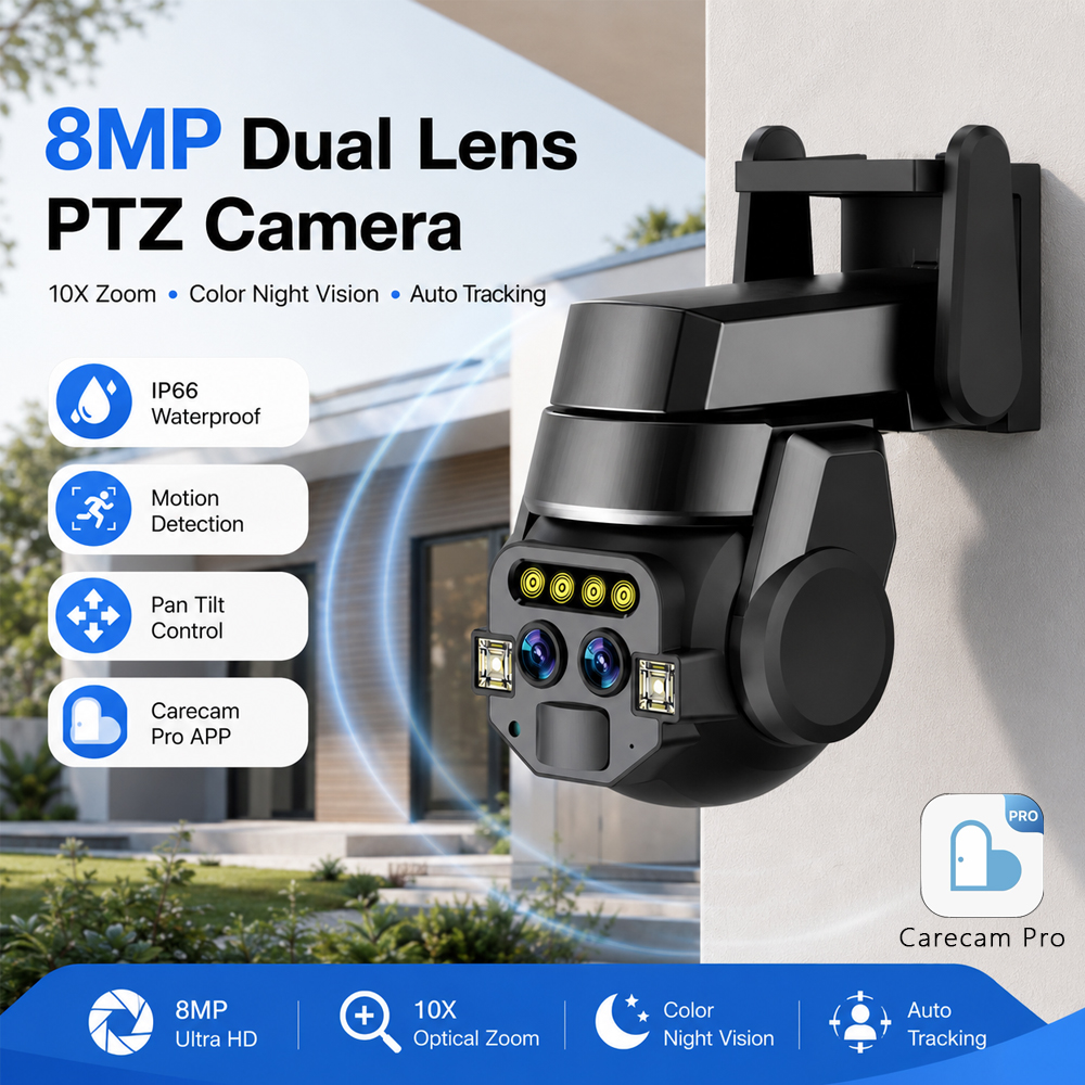Home Yard Security Cameras - Outdoor PTZ Surveillance Camera 4K 8MP
