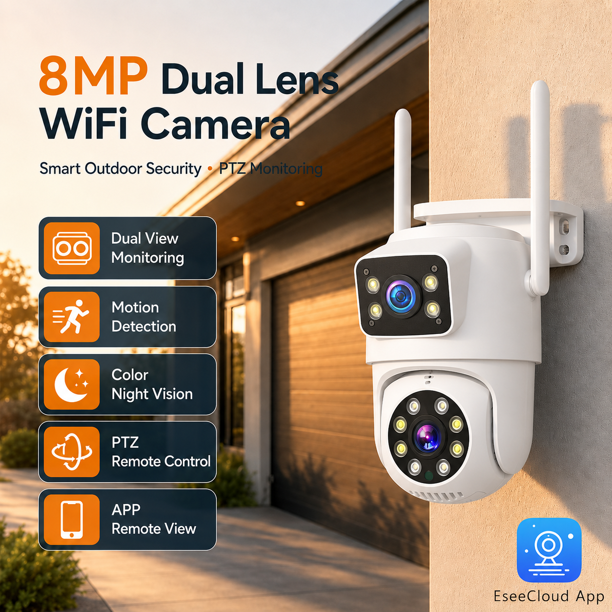Home Yard Security Cameras - Dual Lens Outdoor WiFi Camera 8MP