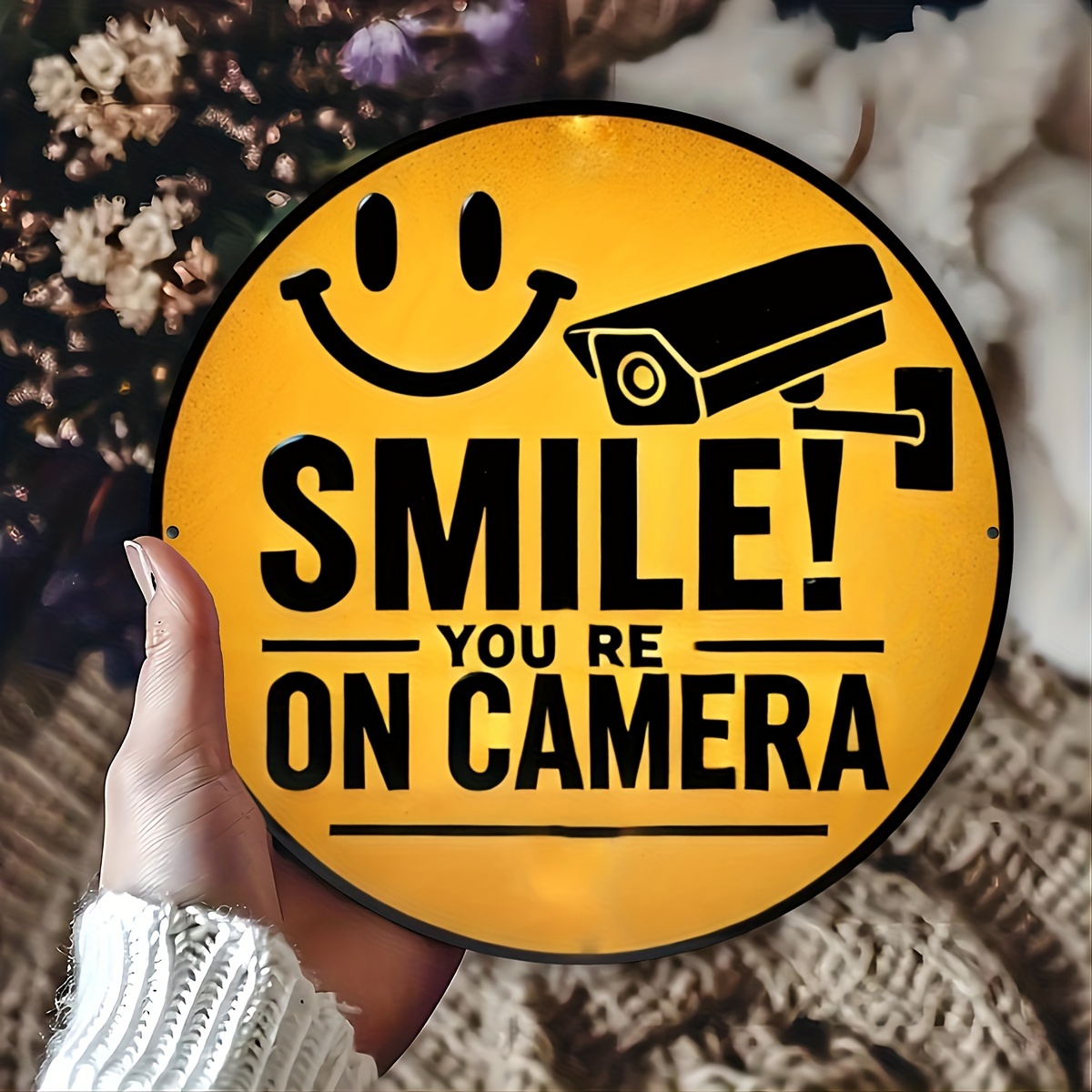 Home Yard Security Cameras - Smile You're On Camera Round Metal