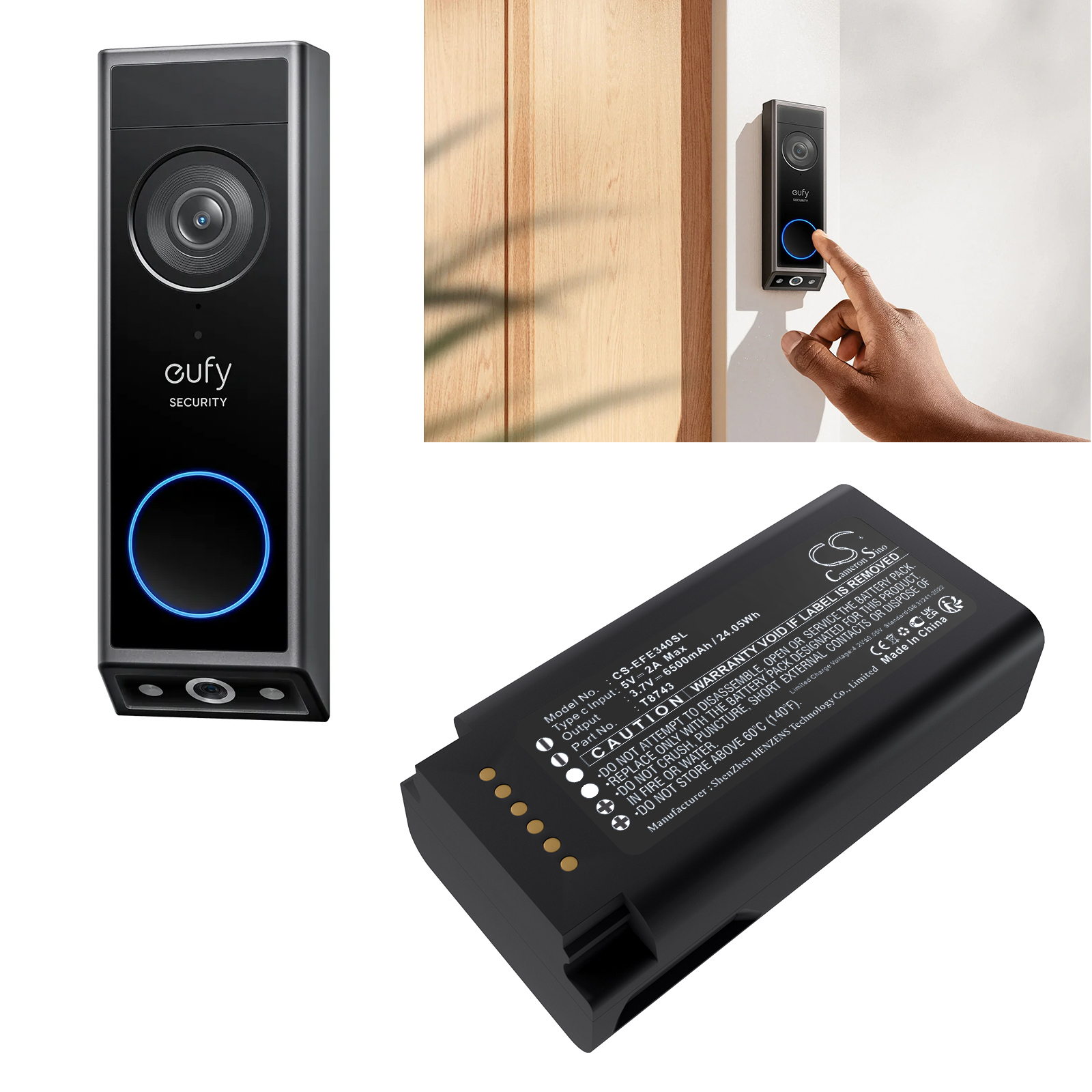 Home Security Eufy - Replacement 3.7V 6500mAh Home Security Camera