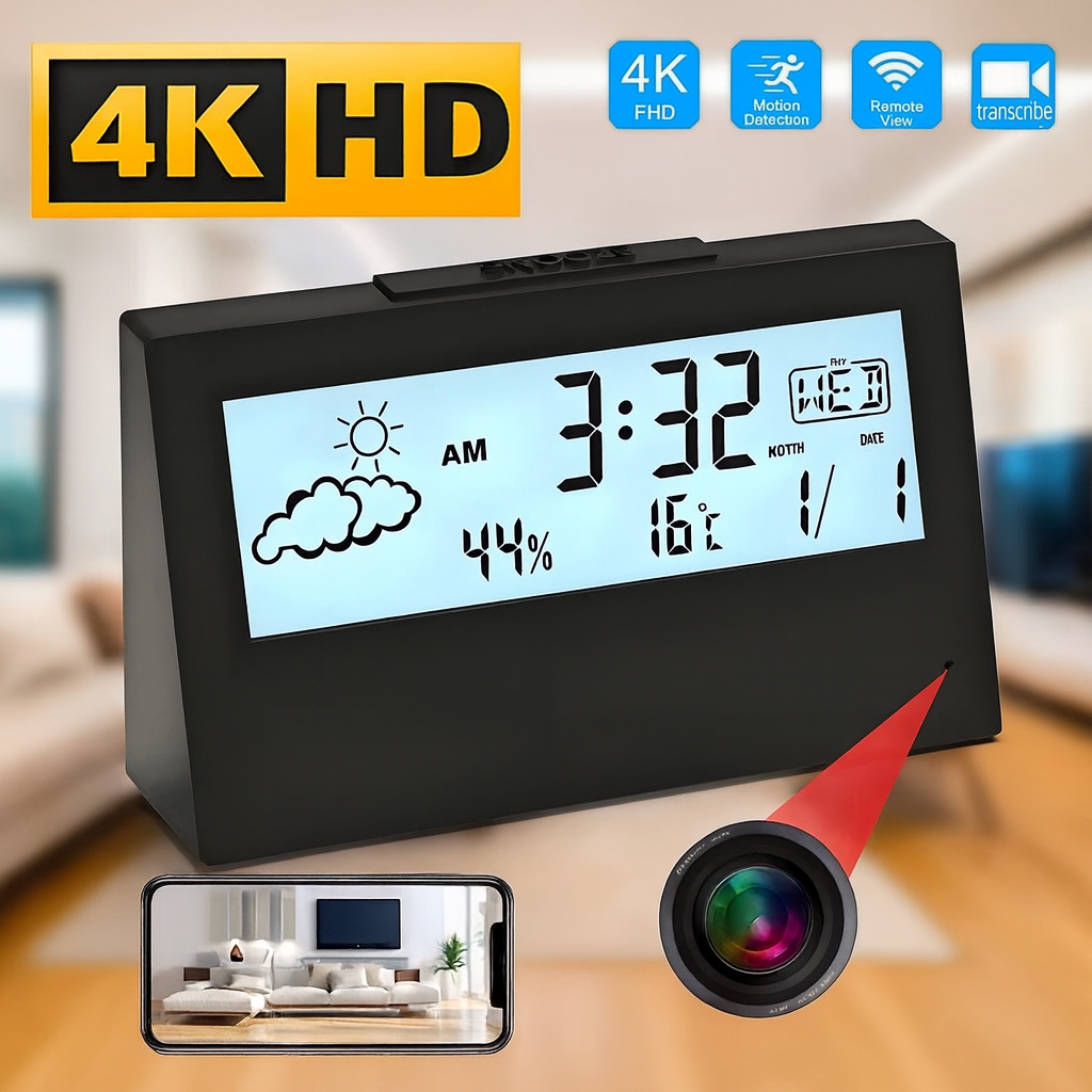 Home Security And Monitoring - 4K WiFi Clock Camera with Motion