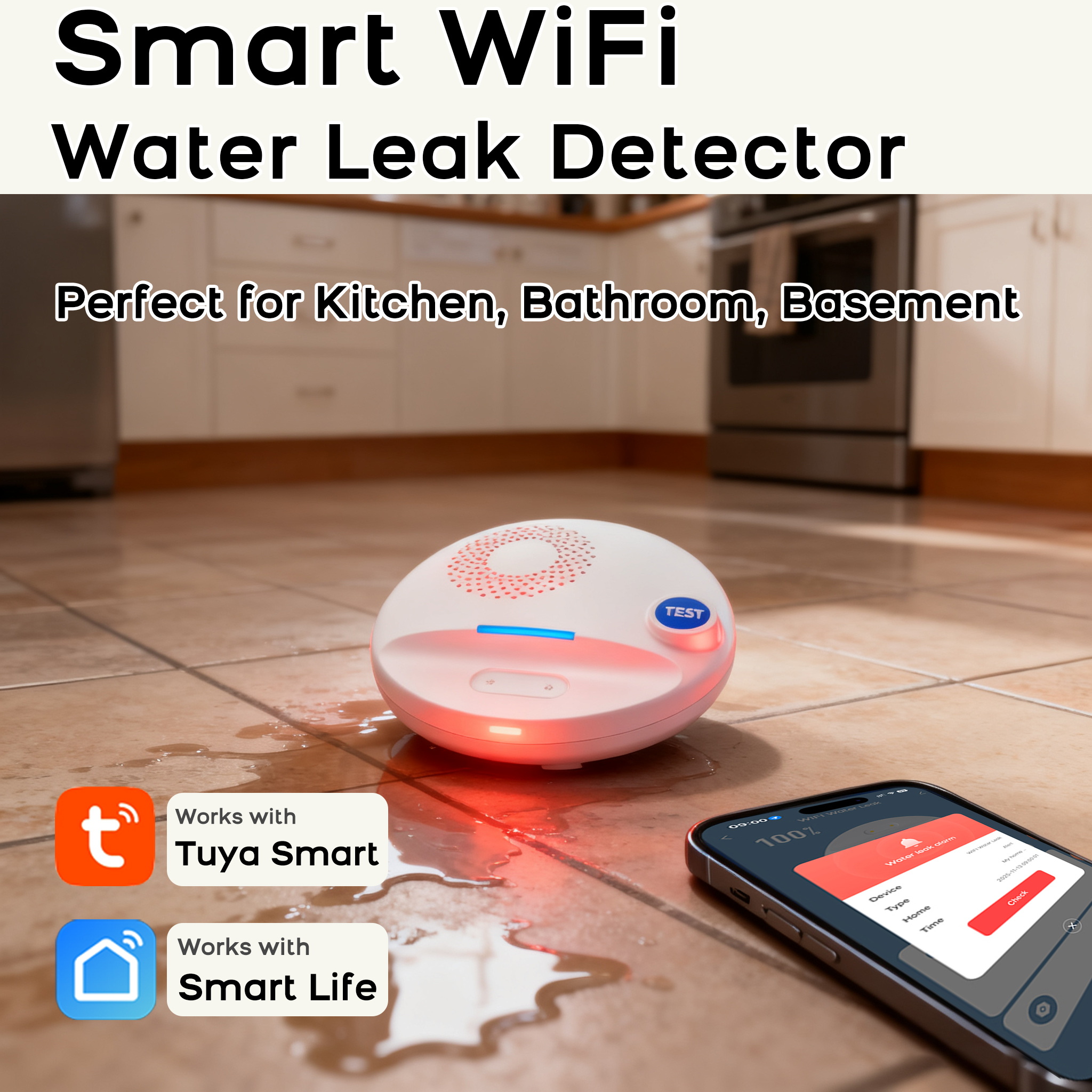 Home Security Kitchener - Smart Leak Alarm WiFi Water Detector