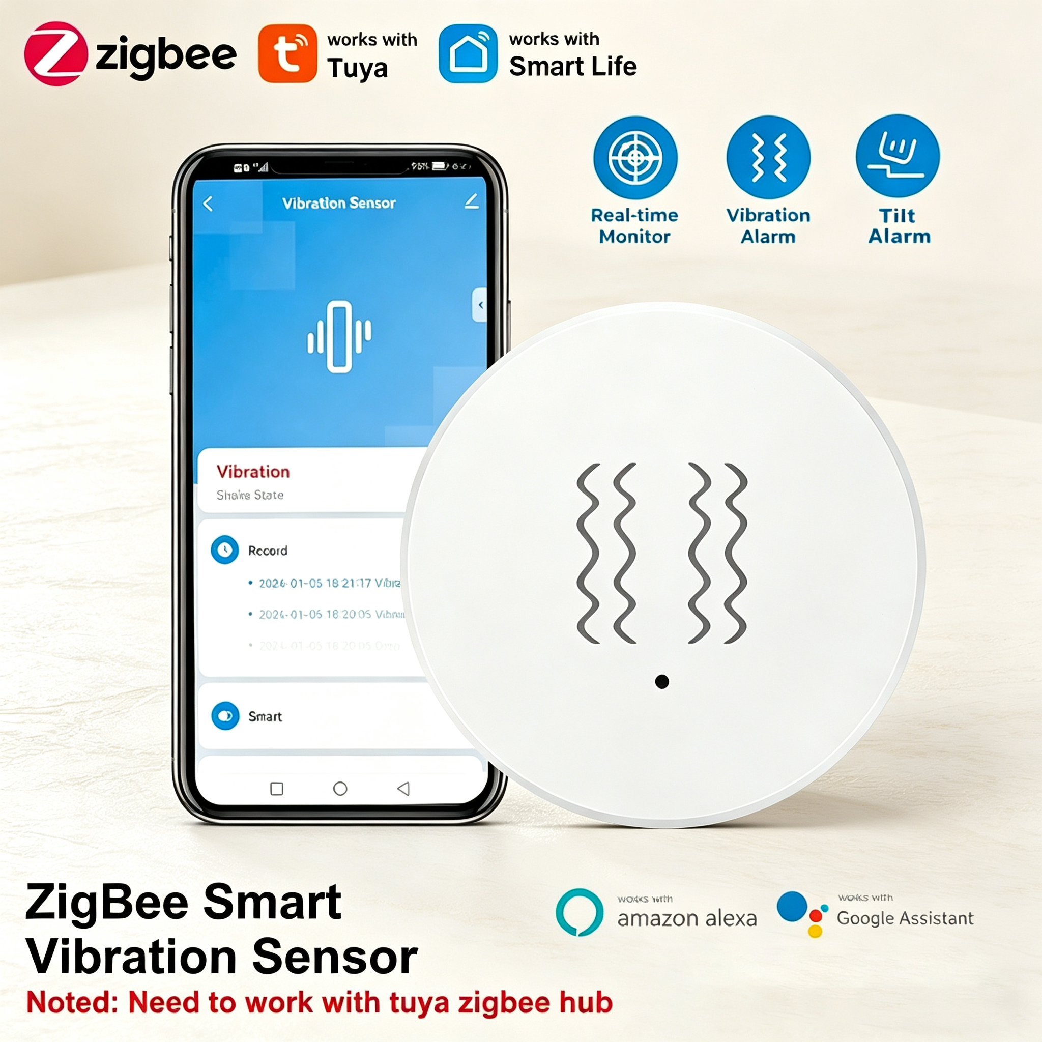 Tuya ZigBee Smart Vibration &  – Home Security Alarm recenzja i cena